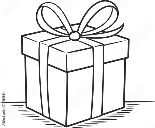 Line art gift box with ribbon bow perfect for designs on transparent background silhouette