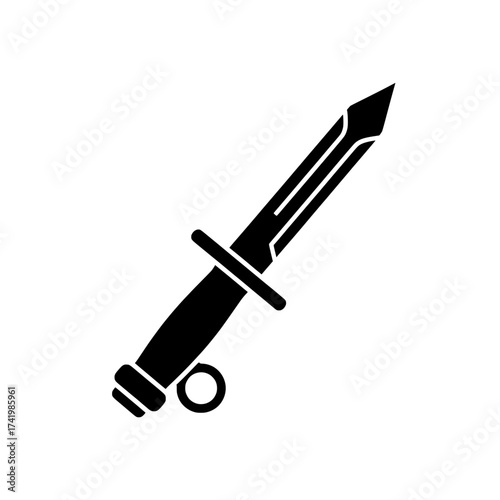 Black dagger with a ring on the handle sharp blade weapon.