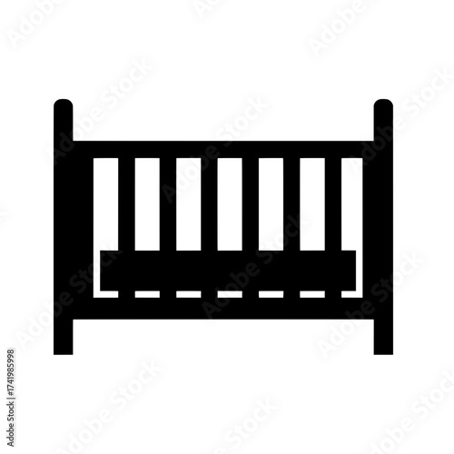 Black and white illustration of a baby crib simple design.