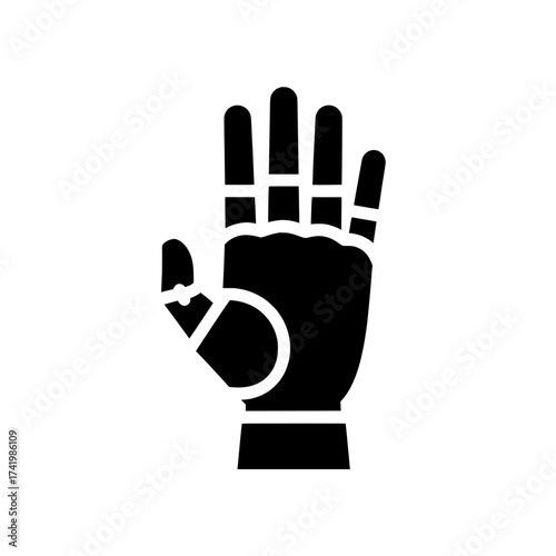 Robotic hand with fingers extended black and white illustration isolated.