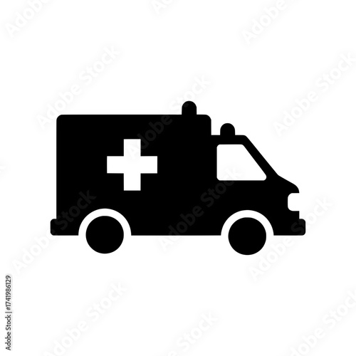 Emergency medical service ambulance vehicle icon symbol illustration.
