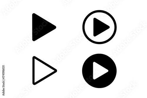 Play video button icon vector set. Media player start symbol collection for web and app interface design. Simple flat glyph pictogram for multimedia, audio, and music.