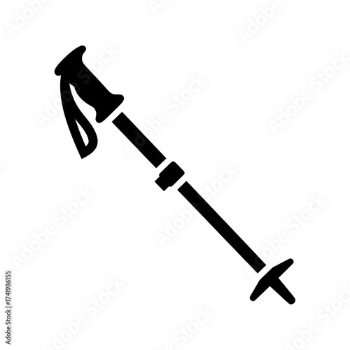 Black and white illustration of a trekking pole for hiking and outdoor activities.