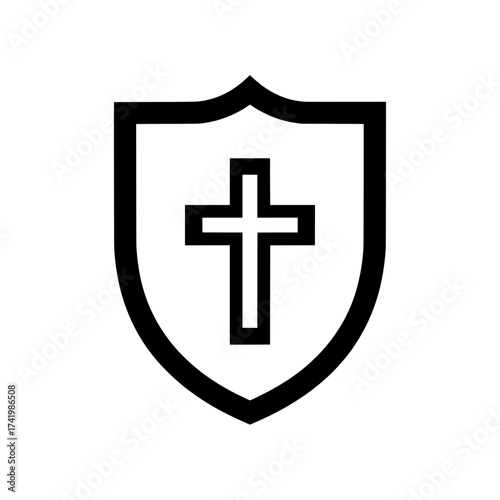 Christian cross symbol inside a shield representing faith and protection.