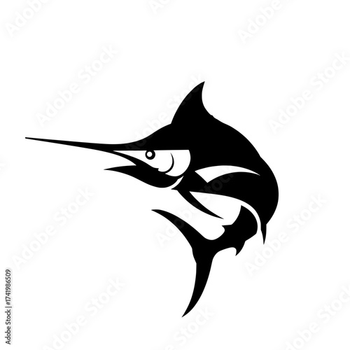 Silhouette of a Marlin Fish in Black and White.