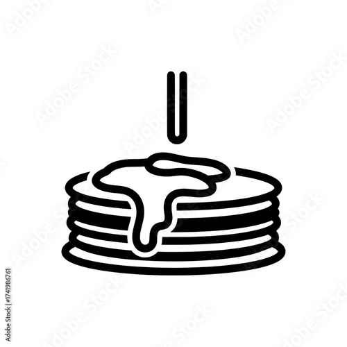 Stack of pancakes with syrup pouring on top breakfast food icon.