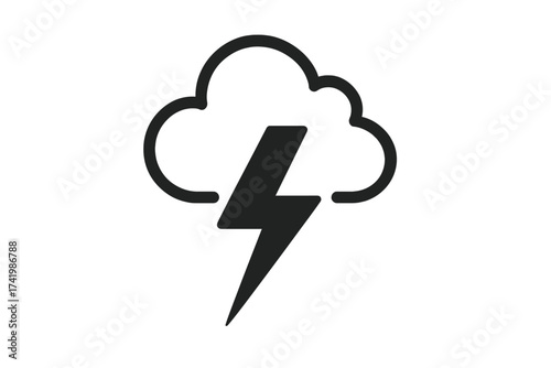 Thunderbolt and Cloud Icon Vector Illustration, Thunderstorm Weather Symbol, Lightning Bolt on Transparent Background, Storm Energy Concept, Electric Power Design