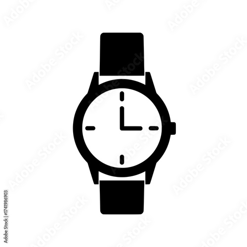 Classic wristwatch with black strap and white clock face simple design.