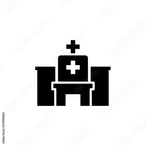 Hospital building icon medical center health care clinic emergency room treatment patient doctor.