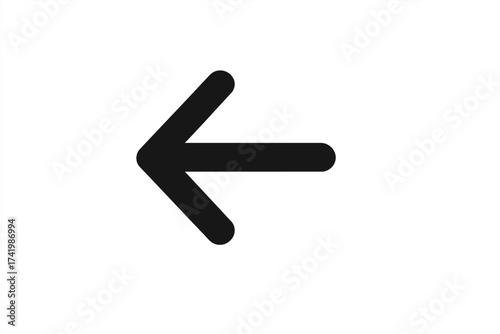 Left arrow icon vector illustration, turn left direction symbol, navigation arrow with rounded edges, transparent background graphic for user interface design, digital signage, map and route concept