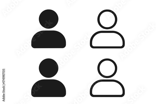 User Profile Icon Set Vector Illustration with Transparent Background. Modern User Avatar Signs, Simple People Silhouettes, Line and Solid Style. Digital Identity Concept Design.