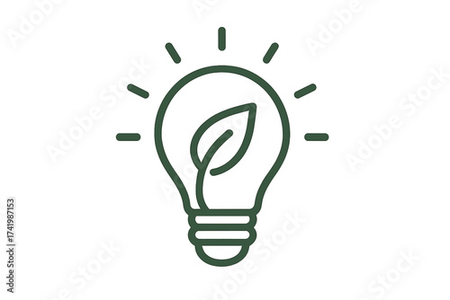 Eco-friendly lightbulb with leaf. Green energy concept. Symbol of sustainability, innovation, and environmental care. Renewable power, nature conservation, and clean technology idea.