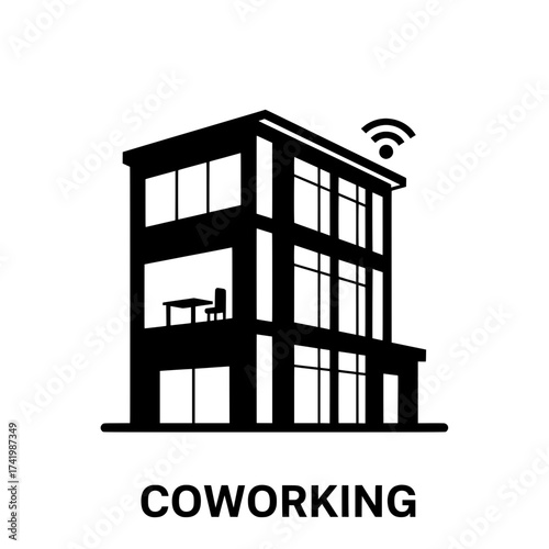 Modern coworking building with wifi symbol table and chair on the balcony.