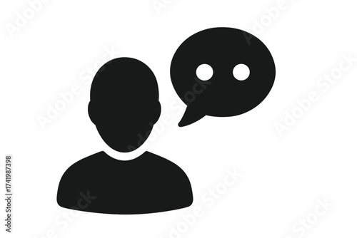 User chat message icon. People communication symbol. Anonymous person talking. Social media comment, feedback, or review concept. AI chatbot support. Avatar profile illustration.