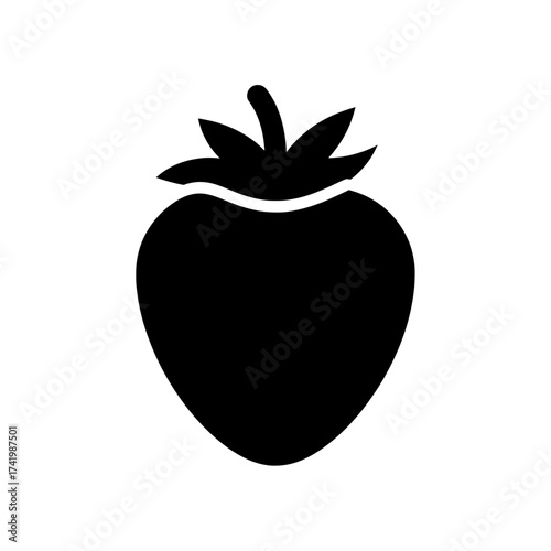 Black strawberry icon on white background simple fruit illustration.