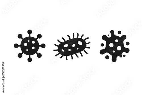 Virus microbe bacterium icons set in different designs, vector illustration with transparent background, infectious germs collection, pathogen and microorganism symbols