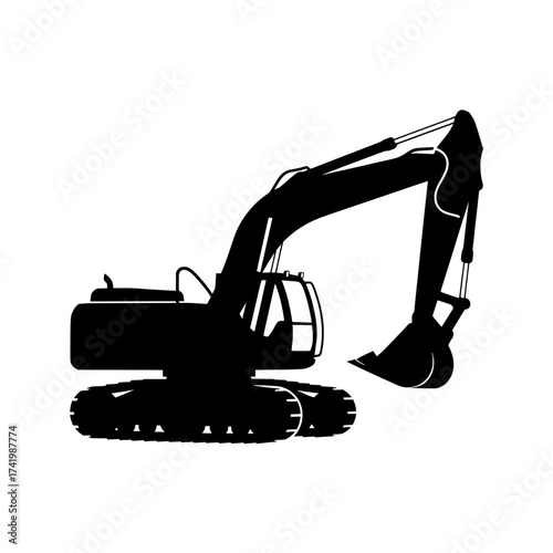 Black silhouette of an excavator on a white background construction equipment 1.