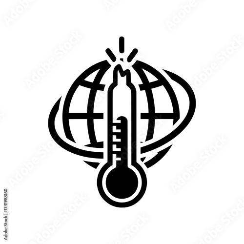 Global warming concept icon with thermometer and earth.