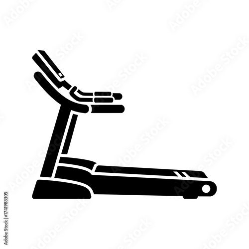 Black silhouette of a treadmill for fitness and exercise.