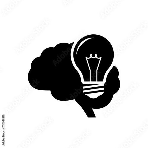 Brain with light bulb creative thinking idea innovation solution inspiration knowledge.