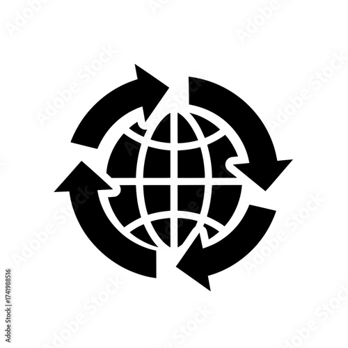Global recycling symbol with arrows around the earth environmental protection concept.
