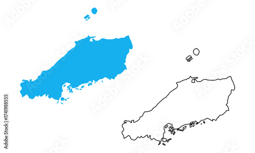 Hokkaido Region Map Illustration of Japan. Map with detailed outlines and blue silhouettes