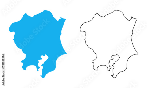 Kanto Region Map Illustration of Japan. Map with detailed outlines and blue silhouettes