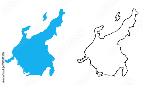 Chubu Region Map Illustration of Japan. Map with detailed outlines and blue silhouettes