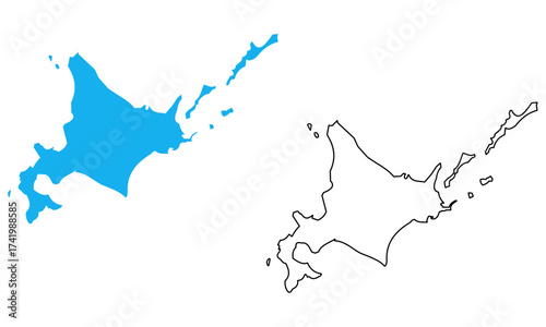 Hokkaido Region Map Illustration of Japan. Map with detailed outlines and blue silhouettes
