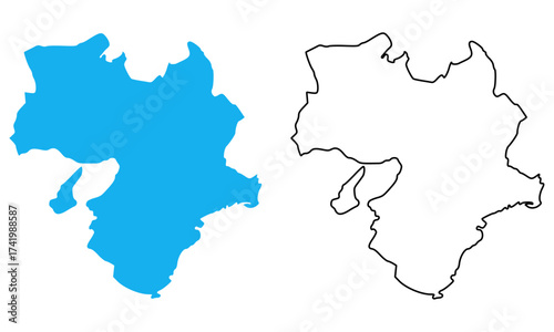 Kansai Region Map Illustration of Japan. Map with detailed outlines and blue silhouettes