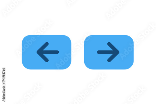 Blue navigation arrows vector icon set, right and left directional buttons, modern flat design, transparent background, user interface symbol, digital navigation arrows