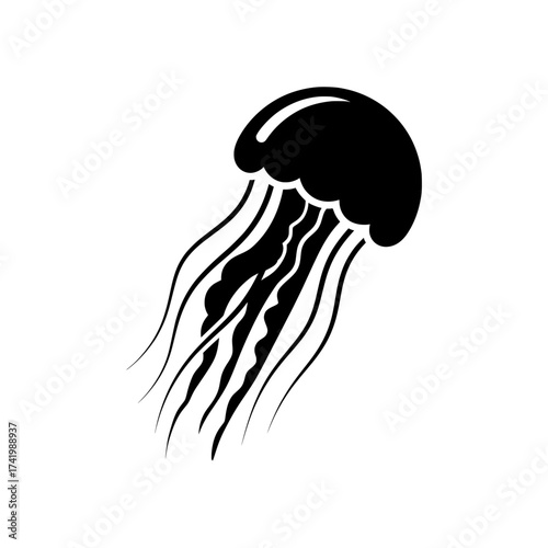 Black and white jellyfish illustration on a white background simple design.