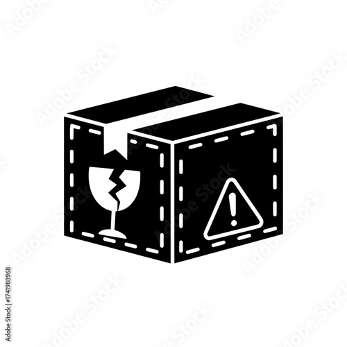 Fragile Package with Warning Sign and Broken Glass Symbol.