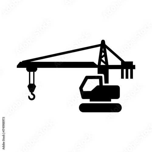Construction crane icon black silhouette isolated on white background.