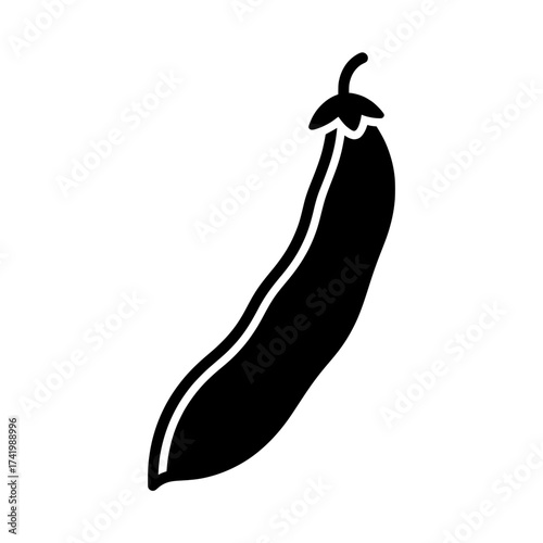 Black and white illustration of a pea pod against a white background.