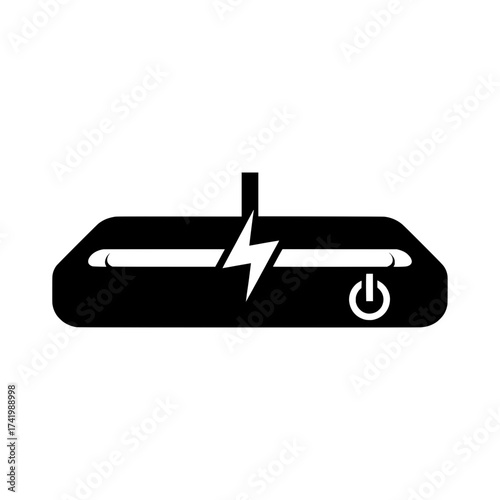 Wireless router with lightning bolt and power button icon network connection.