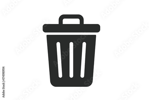 Trash bin icon, garbage can vector illustration with transparent background, simple black waste basket symbol, recycling container, modern minimal trash can design for clean environment concept