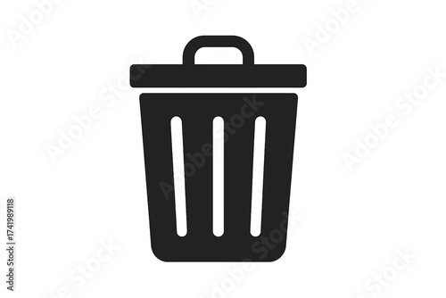 Simple black trash bin icon, garbage can symbol, vector illustration with transparent background, minimalistic waste container design, reusable clean garbage logo, eco-friendly disposal concept