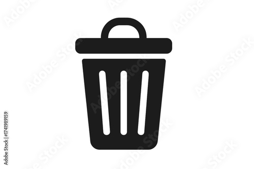 Trash bin icon vector illustration with transparent background, garbage can silhouette symbol, waste disposal, recycling concept, trash container graphic, clean environment symbol design