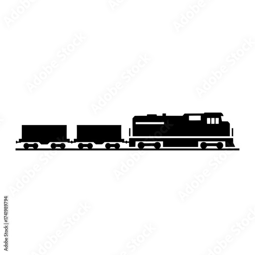 Black train silhouette on a white background transportation concept.