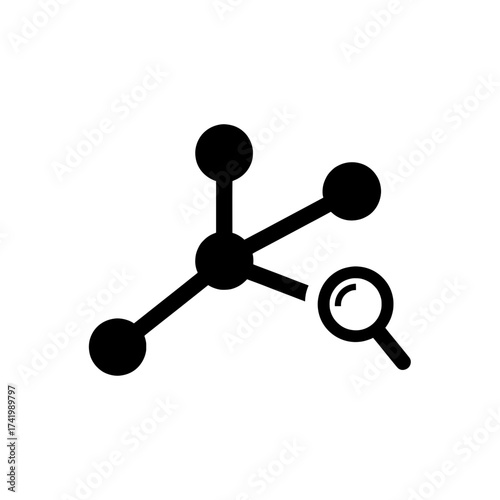 Network connection with search icon representing data analysis and research.