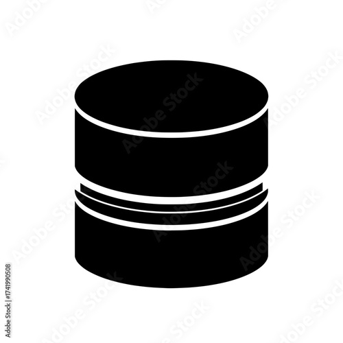 Minimalist black and white database icon representing digital data storage.