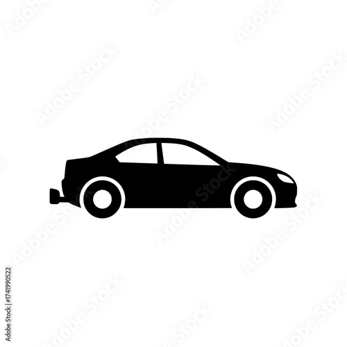 Black silhouette of a sedan car icon on white background.