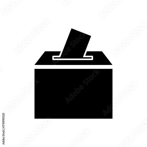 Black silhouette of a ballot box with a vote being cast for elections.