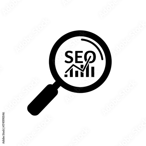 SEO Search Engine Optimization Analysis Magnifying Glass Icon.