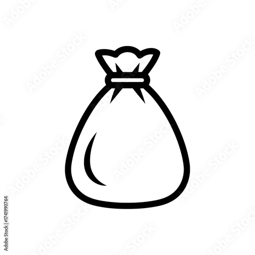 Simple Outline Icon of a Tied Sack or Money Bag.