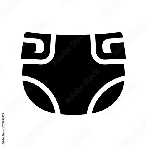 Diaper icon black and white baby care hygiene absorbent protection underwear clean soft newborn toddler.