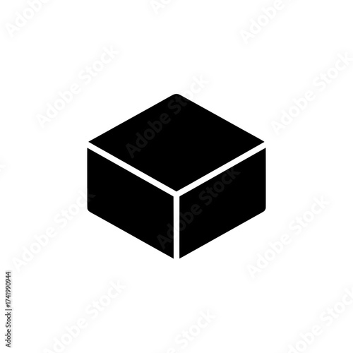 Isometric cube icon representing a three dimensional box shape.
