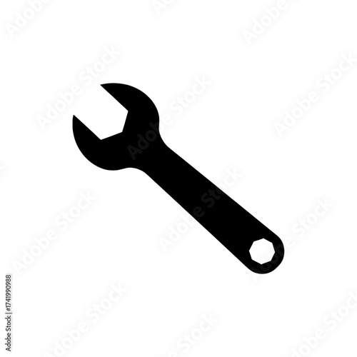 Black wrench tool icon for repair and maintenance services.