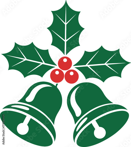 Festive holly and christmas bells illustration perfect for seasonal designs on transparent background silhouette
